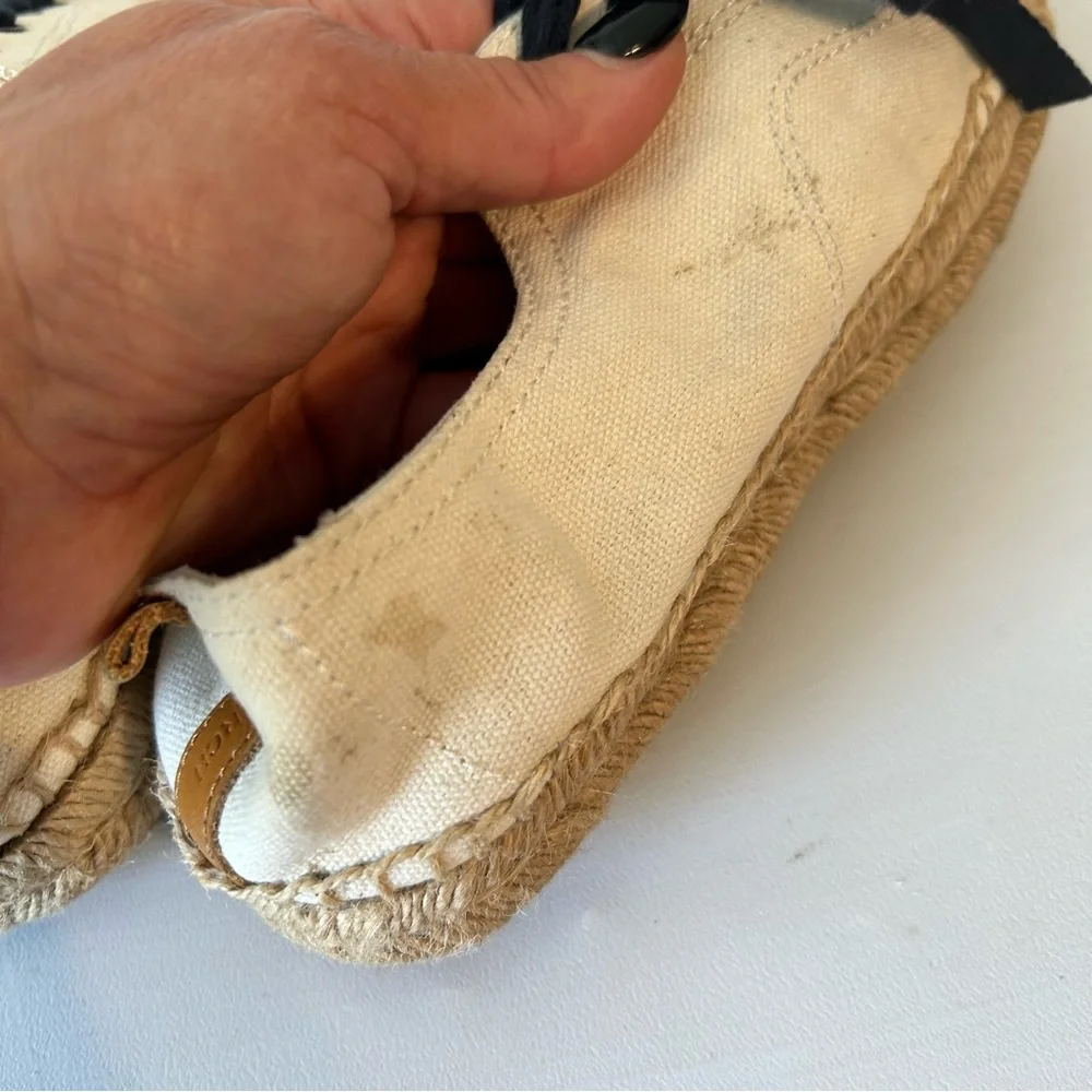 Tory Burch Women’s Espadrilles Canvas Lace Up Shoes Size 7.5 Cream Navy